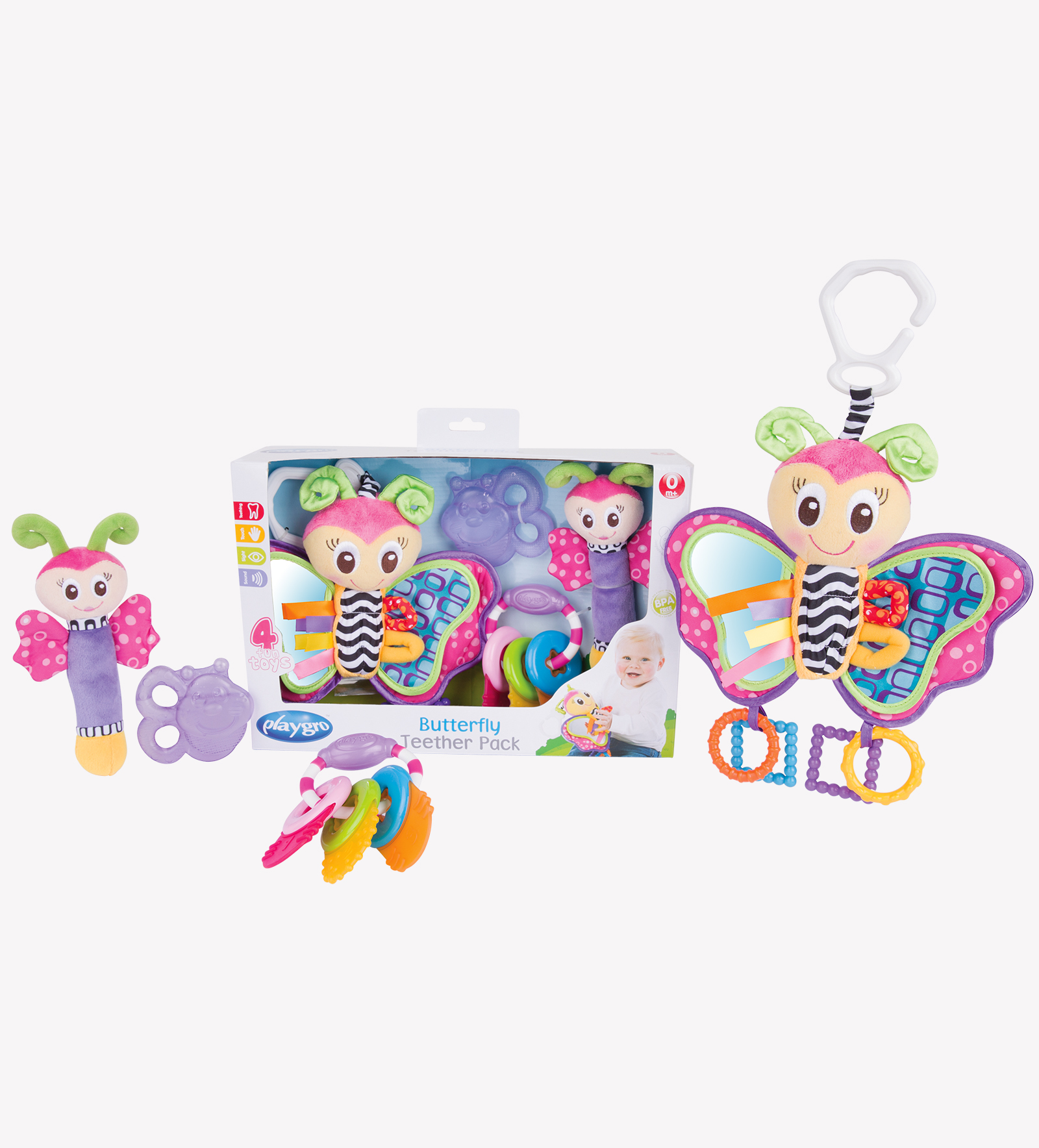 4 Fun Toys Set Playgro Butterfly Teether Pack for baby 